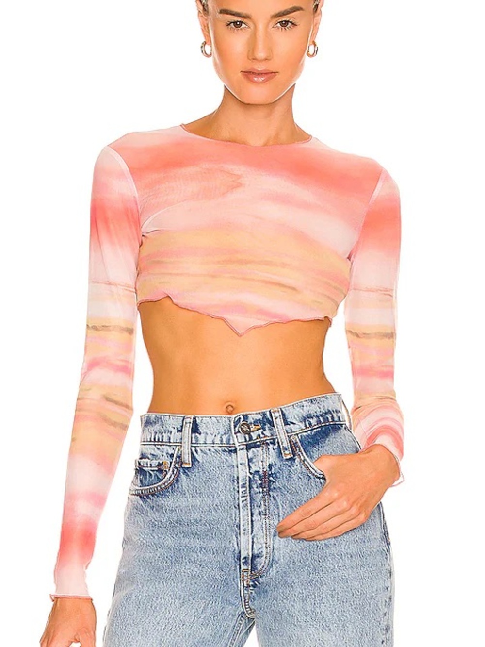 Superdown Miley Ombre Crop Top XS Mesh Tie Dye Long Sleeve Revolve Y2K Festival